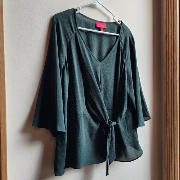 Jennifer Lopez Forest Green V-Neck Blouse Size XXL - Picture 4 of 16